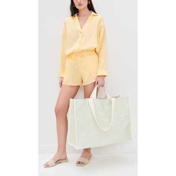 Sunnylife Carryall Beach Bag in La Palma Sage Stipe New Womens Tote Shopper - Picture 1 of 16